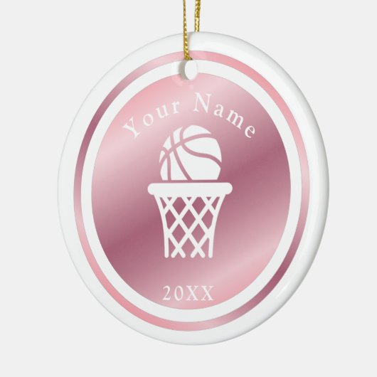 Roos Gold Girls Basketball Thema Name & Year Pink Keramisch Ornament (Links)