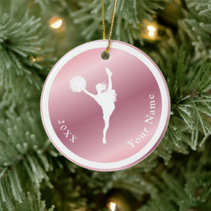 Roos Gold Girls Cheertoonthema Naam Jaar Roze Keramisch Ornament