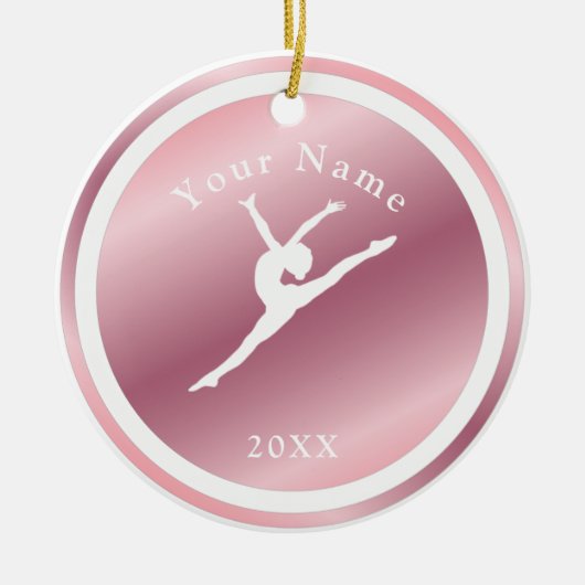 Roos Gold Girls Gymnastiek Theme Name & Year Pink Keramisch Ornament (Voorkant)