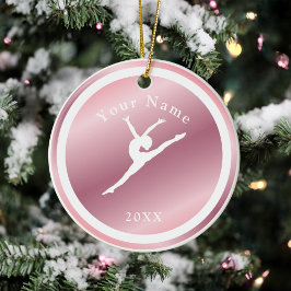 Roos Gold Girls Gymnastiek Theme Name & Year Pink Keramisch Ornament