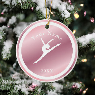 Roos Gold Girls Gymnastiek Theme Name & Year Pink Keramisch Ornament