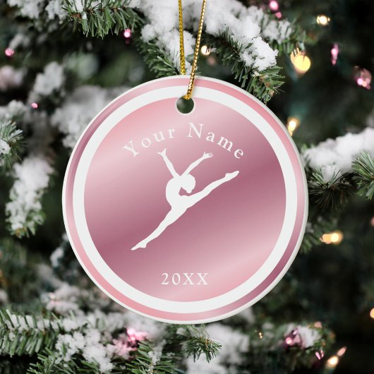 Roos Gold Girls Gymnastiek Theme Name & Year Pink Keramisch Ornament