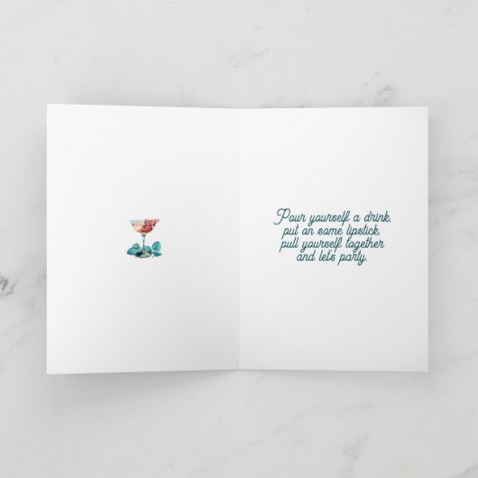 Roos Gold Girly Champagne Cocktail Birthday Kaart (Binnen)