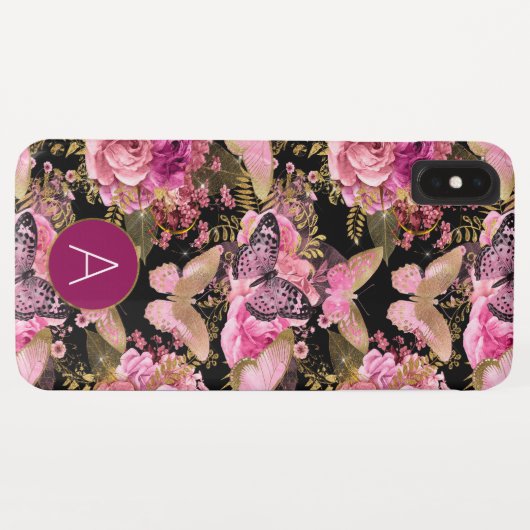 Roos Gold Girly Floral Butterfly Pattern Case-Mate iPhone Case (Achterkant (horizontaal))