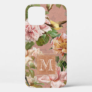 Roos Gold Girly Floral Dusty Pink Sparkle Monogram Case-Mate iPhone Case