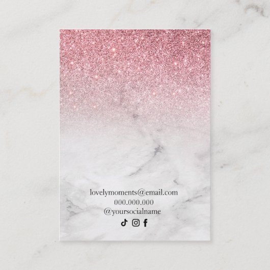 Roos Gold Girly Glitter Modern ketting oorbellen Visitekaartje (Achterkant)