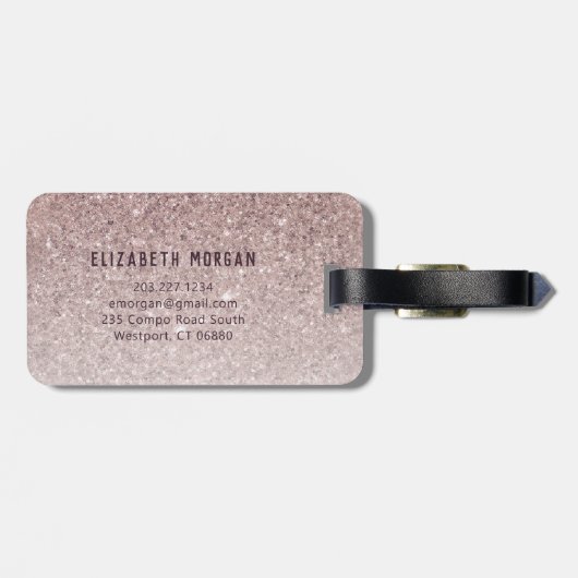 Roos Gold Girly Glitter Monogram Naam Bagagelabel (Achterkant horizontaal)