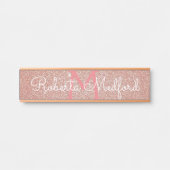 Roos Gold Girly Glitter Monogrammed Deurbord Deurbordje (Voorkant)
