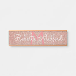 Roos Gold Girly Glitter Monogrammed Deurbord Deurbordje