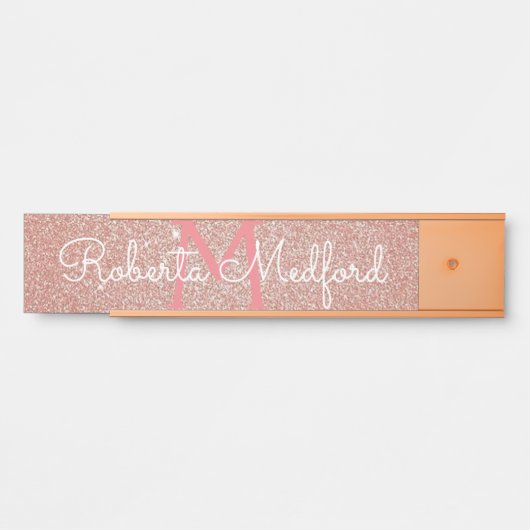 Roos Gold Girly Glitter Monogrammed Deurbord Deurbordje (Voorkant)