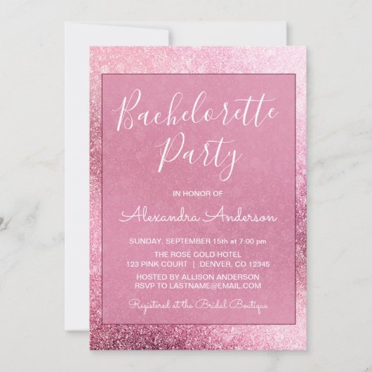 Roos Gold Girly Glitter Sparkle Bachelorette Party Kaart (Voorkant)