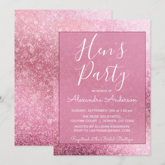 Roos Gold Girly Glitter Sparkle Hen's Party Kaart (Voorkant / Achterkant)