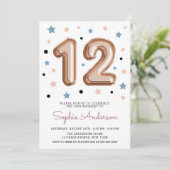 Roos Gold Girly Modern Balloon 12e Verjaardagsfees Kaart (Staand voorkant)