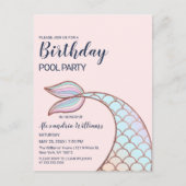 Roos Gold Girly Pink Mermaid Tail Pool Uitnodiging Briefkaart (Voorkant)