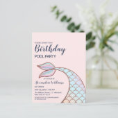 Roos Gold Girly Pink Mermaid Tail Pool Uitnodiging Briefkaart (Staand voorkant)