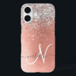 Roos Gold  Girly Silver Glitter Sparkly iPhone 16 Hoesje<br><div class="desc">Pas dit trendy chassis met  zilveren mousserende glitter eenvoudig aan op een roos gouden geborstelde metalen achtergrond.</div>