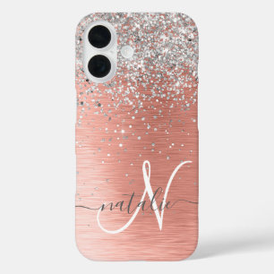 Roos Gold  Girly Silver Glitter Sparkly iPhone 16 Hoesje