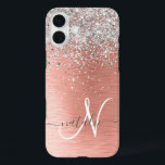Roos Gold  Girly Silver Glitter Sparkly iPhone 16 Plus Hoesje<br><div class="desc">Pas dit trendy chassis met  zilveren mousserende glitter eenvoudig aan op een roos gouden geborstelde metalen achtergrond.</div>