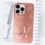 Roos Gold  Girly Silver Glitter Sparkly Case-Mate iPhone 14 Pro Max Hoesje<br><div class="desc">Pas dit trendy chassis met  zilveren mousserende glitter eenvoudig aan op een roos gouden geborstelde metalen achtergrond.</div>