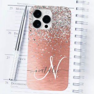 Roos Gold  Girly Silver Glitter Sparkly Case-Mate iPhone 14 Pro Max Hoesje
