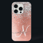Roos Gold  Girly Silver Glitter Sparkly iPhone 15 Pro Case<br><div class="desc">Pas dit trendy chassis met  zilveren mousserende glitter eenvoudig aan op een roos gouden geborstelde metalen achtergrond.</div>
