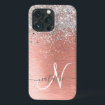 Roos Gold  Girly Silver Glitter Sparkly Case-Mate iPhone Case<br><div class="desc">Pas dit trendy chassis met  zilveren mousserende glitter eenvoudig aan op een roos gouden geborstelde metalen achtergrond.</div>