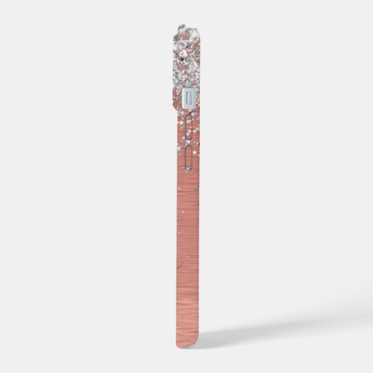 Roos Gold  Girly Silver Glitter Sparkly iPhone 15 Case (Linkerkant)