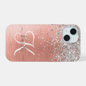 Roos Gold Girly Silver Glitter Sparkly iPhone 15 Case (Achterkant horizontaal)