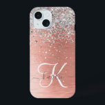 Roos Gold  Girly Silver Glitter Sparkly iPhone 15 Case<br><div class="desc">Pas dit trendy chassis met  zilveren mousserende glitter eenvoudig aan op een roos gouden geborstelde metalen achtergrond.</div>