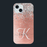 Roos Gold  Girly Silver Glitter Sparkly iPhone 15 Case<br><div class="desc">Pas dit trendy chassis met  zilveren mousserende glitter eenvoudig aan op een roos gouden geborstelde metalen achtergrond.</div>