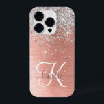 Roos Gold  Girly Silver Glitter Sparkly iPhone 14 Plus Hoesje<br><div class="desc">Pas dit trendy chassis met  zilveren mousserende glitter eenvoudig aan op een roos gouden geborstelde metalen achtergrond.</div>