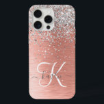 Roos Gold  Girly Silver Glitter Sparkly iPhone 15 Pro Max Case<br><div class="desc">Pas dit trendy chassis met  zilveren mousserende glitter eenvoudig aan op een roos gouden geborstelde metalen achtergrond.</div>