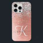 Roos Gold  Girly Silver Glitter Sparkly iPhone 15 Pro Max Case<br><div class="desc">Pas dit trendy chassis met  zilveren mousserende glitter eenvoudig aan op een roos gouden geborstelde metalen achtergrond.</div>