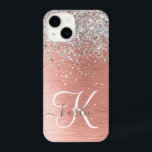 Roos Gold  Girly Silver Glitter Sparkly iPhone 14 Hoesje<br><div class="desc">Pas dit trendy chassis met  zilveren mousserende glitter eenvoudig aan op een roos gouden geborstelde metalen achtergrond.</div>