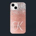 Roos Gold  Girly Silver Glitter Sparkly iPhone 14 Hoesje<br><div class="desc">Pas dit trendy chassis met  zilveren mousserende glitter eenvoudig aan op een roos gouden geborstelde metalen achtergrond.</div>