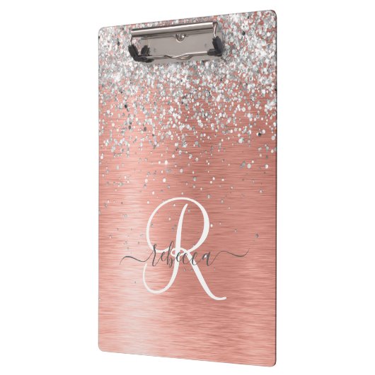 Roos Gold Girly Silver Glitter Sparkly Klembord (Links)