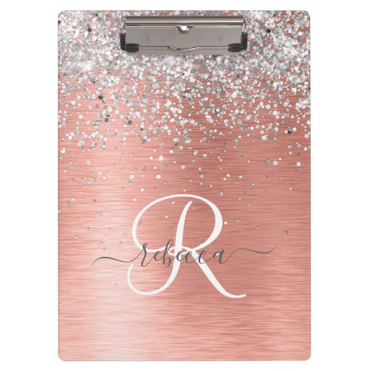 Roos Gold Girly Silver Glitter Sparkly Klembord (Voorkant)