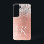 Roos Gold  Girly Silver Glitter Sparkly Samsung Galaxy Hoesje<br><div class="desc">Pas dit trendy chassis met  zilveren mousserende glitter eenvoudig aan op een roos gouden geborstelde metalen achtergrond.</div>