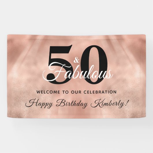 Roos Gold Glam 50 en Fabulous Birthday Party Bann Spandoek (Horizontaal)