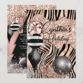 Roos Gold Glam Animal Holiday Uitnodiging (Voorkant / Achterkant)