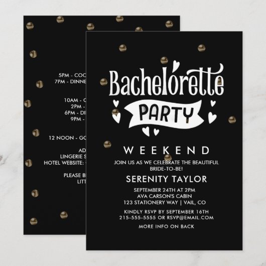 Roos Gold Glam Bachelorette Weekenduitnodiging Kaart (Voorkant / Achterkant)