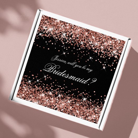 Roos Gold Glam Black Bridesmaid-voorstel Gift Box Sticker