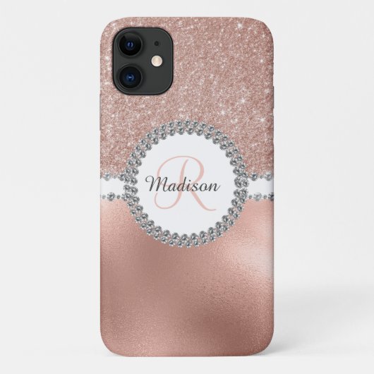 Roos Gold Glam Diamond Monogram Trendy Case-Mate iPhone Case (Achterkant)
