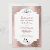 Roos Gold Glam Diamond Sparkle Quinceañera Kaart (Achterkant)