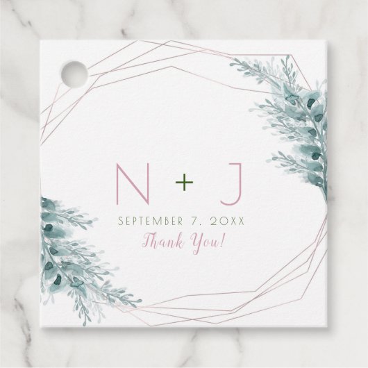 Roos Gold Glam Geometric Botanical Weddenschap Bedankjes Labels (Voorkant)