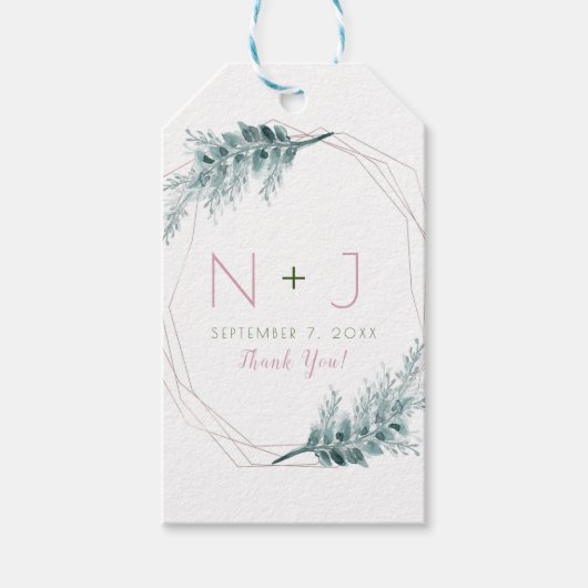 Roos Gold Glam Geometric Botanical Weddenschap Cadeaulabel (Voorkant)