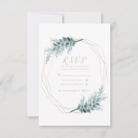 Roos Gold Glam Geometric Botanical Weddenschap RSV RSVP Kaartje (Voorkant)