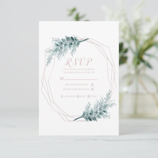 Roos Gold Glam Geometric Botanical Weddenschap RSV RSVP Kaartje (Staand voorkant)