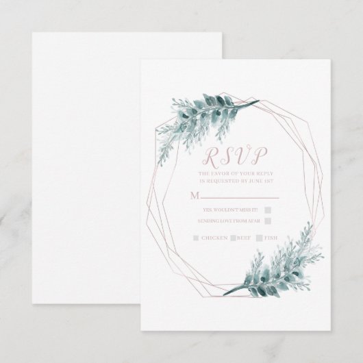 Roos Gold Glam Geometric Botanical Weddenschap RSV RSVP Kaartje (Voorkant / Achterkant)