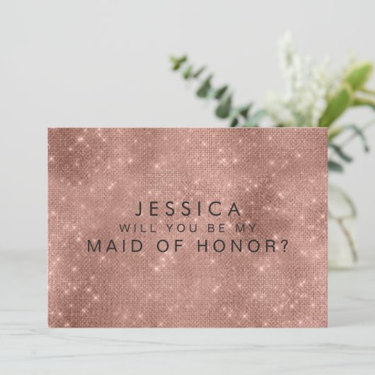 Roos Gold Glam Glitter Maid of Honor Request Cards Kaart (Staand voorkant)